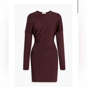 Ruched ribbed-knit mini dress (Brown Burgundy)